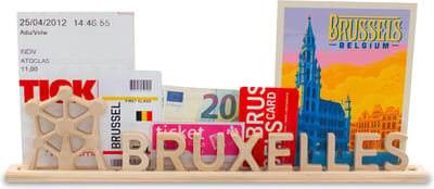 Bruxelles, houten Letter standaard Souvenir met Atomium: kan gepersonaliseerd worden met fotos en tickets