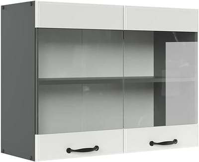 Wandglaskast Keuken Landelijke Stijl 80 cm Wit/Antraciet