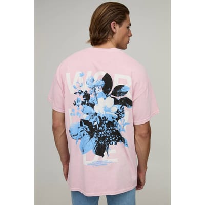 Gewassen Roze Oversized T-shirt Met Bloemenprint | Washed Pink | Size XS