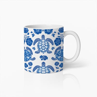 Blauwe Zeeschildpad Patroon Mok – Oceaan Geïnspireerde Keramische Koffiebeker voor Natuurliefhebbers