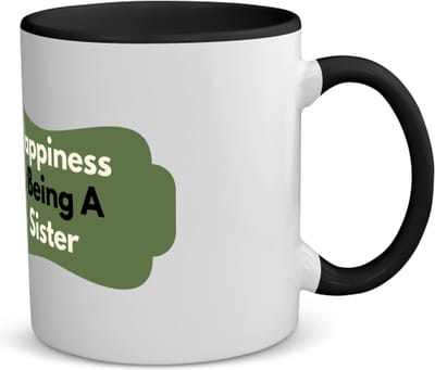 Akyol - happiness is being a sister koffiemok - theemok - zwart - Zus - de liefste zus - verjaardag - cadeautje voor zus - zus artikelen - kado - geschenk - 350 ML inhoud