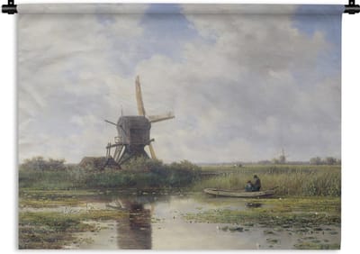 Wandkleed - Wanddoek - Molen - Willem Roelofs - Oude meesters - Kunst - 120x90 cm - Wandtapijt