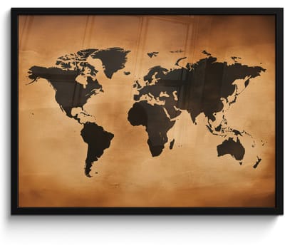 Poster in lijst - Fotolijst 80x60 cm - Posters - Wereldkaart - Bruin - Kaart - Posterlijst zwart - Decoratie - Wanddecoratie woonkamer - Muurdecoratie slaapkamer