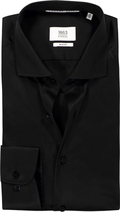 ETERNA 1863 slim fit premium overhemd - 2-ply twill heren overhemd - zwart - Strijkvrij - Boordmaat: 46 (EU maat: XXL)