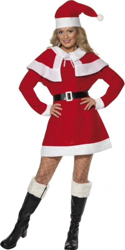 Smiffys Kerstjurkje - rood - met kerstmuts - dames - sexy kerst verkleedjurkje - kerstvrouw 36/38