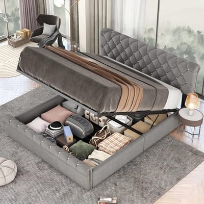 Gestoffeerd Bed - Tweepersoonsbed Bedframe - Slaapkamer Inrichten - In Hoogte Verstelbaar Hoofdeinde - 140 x 200 cm - Grijs