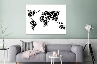 Wanddecoratie Metaal - Aluminium Schilderij Industrieel - Wereldkaart - Geometrische vormen - Zwart - Wit - 100x50 cm - Dibond - Foto op aluminium - Industriële muurdecoratie - Voor de woonkamer/slaapkamer