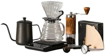 WiseGoods Slow Coffee Set 9-Delig - 0.5L - Filter Koffie Met Koffiemolen & Weegschaal - Coffeemaker - Gooseneck Ketel - Cafetière