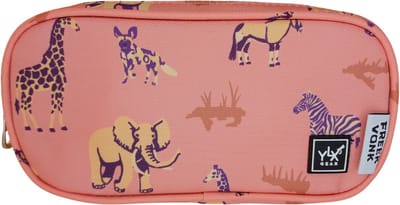 YLX Gear & Freek Vonk Sprout etui | Koraal, roze & safari | Pennenetui, etui, schoolspullen| dieren, olifant, giraffe, leeuw | kinderen, jongens, meisjes, unisex, dierenprint, safari