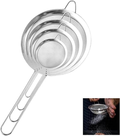 Premium roestvrijstalen zeefset - 4-delige vergiet - kleine keukenzeef - zeef - diameters 7 cm 10 cm en 14 cm 18 cm