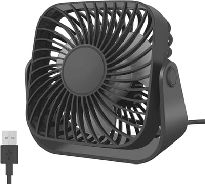 Tafelventilator - 3 snelheden, 360° verstelbaar, USB-voeding, voor thuiswerkplek slaapkamer en kantoor - Zwart