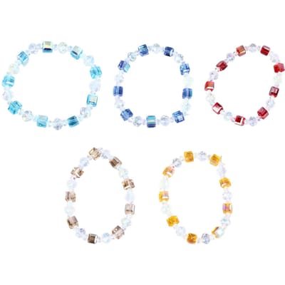 5 STuks Kristal Kralen Armband voor Dames Meisjes Decoratie Elastische Kralen Armband Verschillende Kleuren white