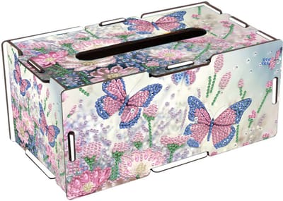 Tissuebox - 07 - Tissuedoos - Vlinders in bloemen - diamond painting - compleet pakket - Diamond painting by Wietske