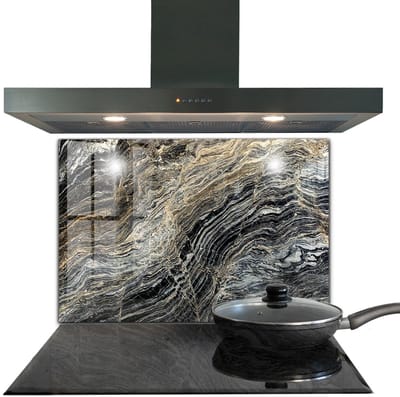 Tulup Achterwand Keuken - Marmer-graniettextuur Spatplaat Keuken Glas - 80 x 60 cm - Grijs Glas Achterwand Keuken - Texturen en Patronen Spatscherm Keuken - Kookplaatachterwanden - Kookplaat achterwand