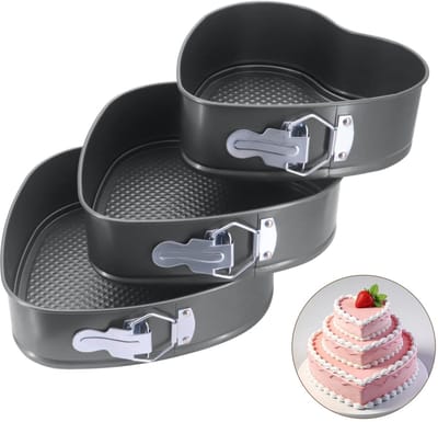 Dailygoods - 3 stuks hartvormige taartblikken set, honingraat chassis koolstofstaal cakevorm, springvorm cakevormen Heavy Duty, bakplaat voor cakes en cheesecake-maten 20/22/24cm