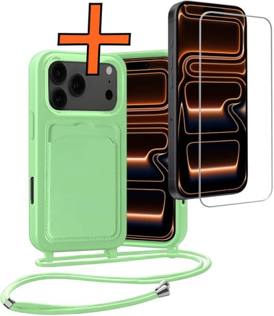 Hoesje Geschikt voor iPhone 17 Pro / 18 Pro Hoesje Met Telefoonketting Pasjeshouder Case Met Screenprotector Koord - Hoesje Geschikt voor iPhone 17 Pro / 18 Pro Hoes Met Kaarthouder - Groen