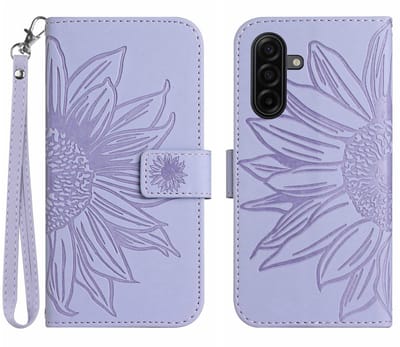 Coverup Hoesje - Geschikt voor Samsung Galaxy A57 Hoesje - Coverup Zonnebloem Book Case met Koord - Lavendel