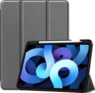 Hoesje - Geschikt voor Apple iPad Air 5 (2022) - 10.9 inch - 5e Generatie - M1 - Dun & Stevig - Trifold Bookcase - Hard Cover Case - Met Uitsparing Geschikt voor Apple Pencil - Hardcover Book - Tablet Hoes - Grijs