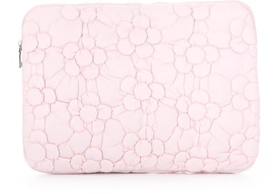 Gevoerde Laptophoes met Reliëf Bloemenpatroon – Schokbestendige Laptop Sleeve – Modieuze Beschermhoes met Puffer-Effect en Ritssluiting - Roze