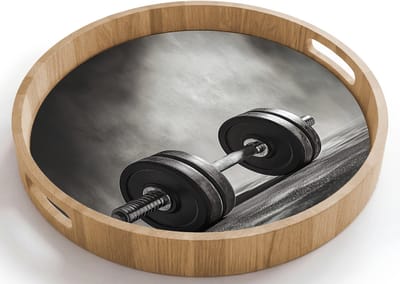 Dienblad rond 40x40 cm - Schootdienblad hout - Halter - Gewichten - Zwart - Borrelplank rechthoek - Plateau houten dienbladen