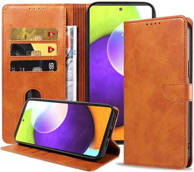 Geschikt voor Samsung Galaxy A52 Telefoonhoesje Kunstleer met Magnetisch lipje en Pasjeshouder Book Case met Klepje - Bruin - Smartphonica geschikt voor Samsung Galaxy A52