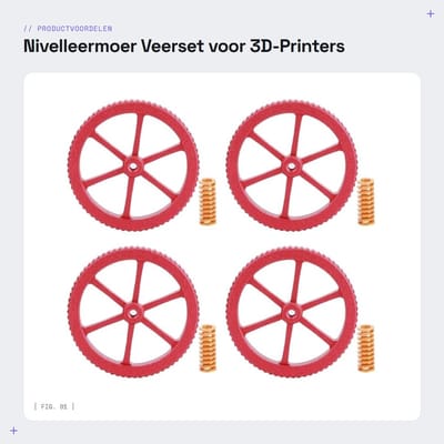 Dailygoods- Nivelleermoer Veerset 4-delig - Aluminiumlegering - Geschikt voor 3D-printers - Afmetingen 60x9mm - Rode kleur - Inclusief 4 veren - 3D-printer Onderdelen