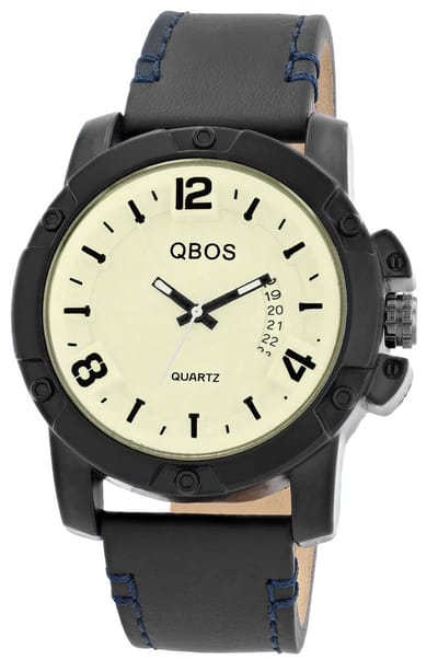 QBOS Herenhorloge echt leer Datumaanduiding