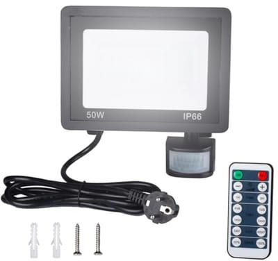 Dimbare LED-buitenspot met Bewegingssensor en Afstandsbediening - Waterdicht, 5000 Lumen, IP66 voor Tuin en Garage