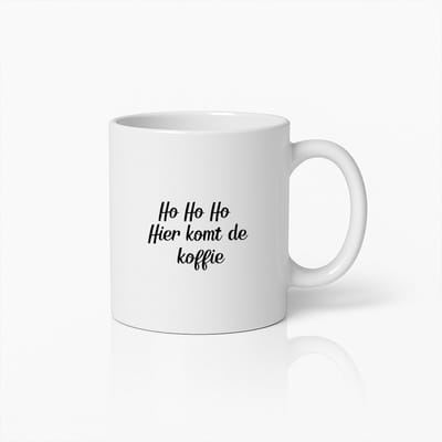 Grappige Kerst Koffiemok – "Ho Ho Ho, Hier Komt de Koffie" – Feestelijk Cadeau voor Koffieliefhebbers – Witte Keramische Mok