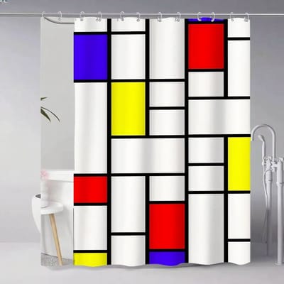 Kunst P-Piet Cc-Ornelies M-Mondrian Modern Eenvoudig Douchegordijn Badkamer Decoratief Polyster Douchegordijn Met Haak W120H180(CM)-1 Pcs