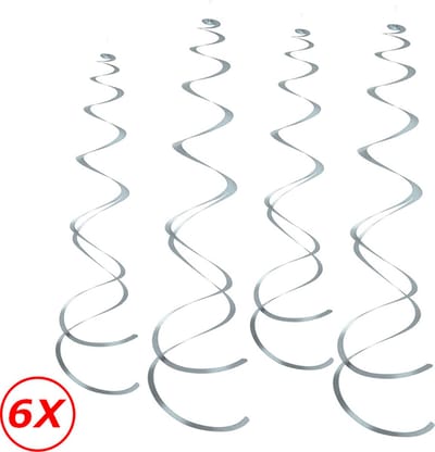Zilveren Swirl Slingers Swirl Hangdecoratie Verjaardag Versiering Feest Versiering Plafond Decoratie Zilver - 6 Stuks