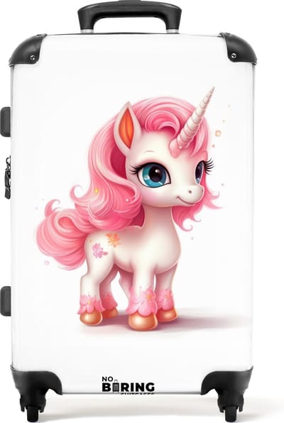 NoBoringSuitcases.com - Grote koffer roze - Kinderkoffer eenhoorn meisjes - Reiskoffer met 4 wielen - Trolley op wieltjes 72 liter - Rolkoffer groot kinderen - Ruimbagage valies 20kg - Bagagetrolley middelgroot - Suitcase large TSA slot - Hardcase XL