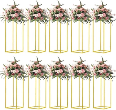 10x Hoge Gouden Zuil Vazen voor Tafeldecoratie en Bloemstukken