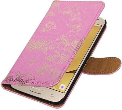 Bloem Bookstyle Hoesje - Wallet Case Telefoonhoesjes - Geschikt voor Samsung Galaxy J1 (2016) J120F Roze