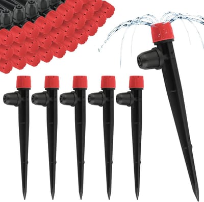 50 stuks 1/4" Drip Irrigation Drippers met Lock, Verstelbare 360 Graden Micro Spray Drip System Onderdelen voor Tuinirrigatie en Waterbesparing