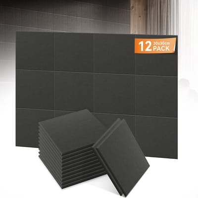 12PCS Vierkante Akoestische Panelen – Geluidsabsorberende Wandpanelen – Geluidsdemping voor Studio, Gamekamer, Kantoor & Muziekkamer – Zwart