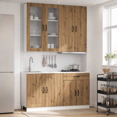 vidaXL Keukenblok LUCCA 4 st Artisanaal eiken Bewerkt hout