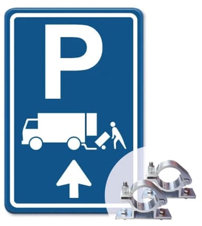 Parkeerbord Laden en Lossen Pijl rechtdoor - blauw - Weerbestendig Aluminium - 40x60 cm - Bevestiging: Met paalbeugels Ø48mm