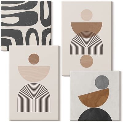 Wallfluent Set van canvas schilderijen - Abstracte vormen, modieus boho-design Canvas Schilderijen Set - Set van 4 Canvas Schilderijen - Beige Set van Canvas Prints - Abstractie Canvas Kunst Set - Boheemse Canvas Kunst Set