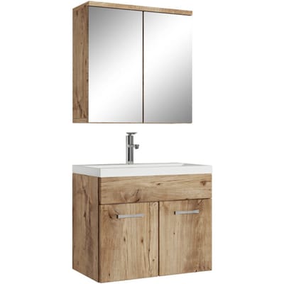 Badplaats Badkamermeubel Montreal 60 x 35 cm – Kastanje Eiken – Wastafel met Onderkast en Spiegelkast