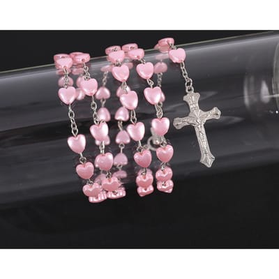 Nieuwe Roze Witte Hart Rozenkrans Ketting Voor Vrouwen Maagd Maria Kruis Hanger Kralen Ketting Mannen Religie Gebed Feest Sieraden Cadeau