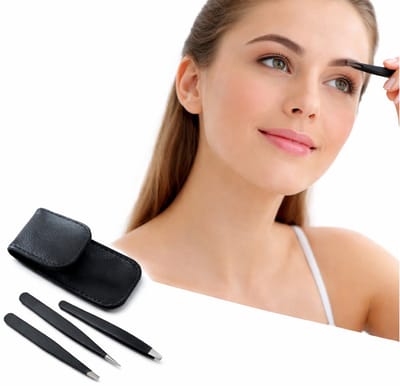 Wenkbrauw Epileer Pincet Set 3-Delig – Professionele Pincetten Zwart – Inclusief Luxe Opbergcase – Voor Precisie & Ingegroeide Haren