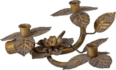 Clayre & Eef Kandelaar 32x30x10 cm Koperkleurig IJzer Bladeren