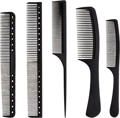 YUBBI Haarstyling Kammen Set - Handkam - Knipkam - Puntkam - Kapperskam - Set van 5 - Zwart