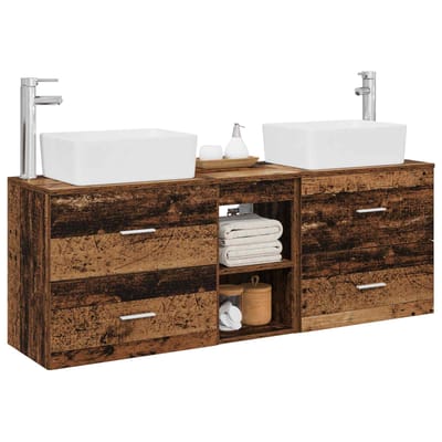 vidaXL - Badkamerkast - set - 3 - st - Oud - hout - 136 - x - 35 - x - 80 - cm - Bewerkt - hout