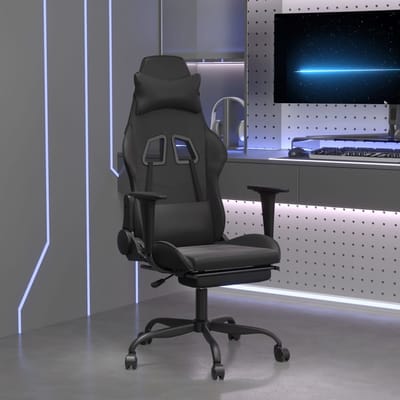 vidaXL - Gamestoel - met - voetensteun - kunstleer - zwart