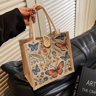 Lunchbox Bentotas voor Dames Nieuwe Stijl Trendy en Modieuze Tote Bag voor Dames Ins Handgemaakte Opbergzak van Jute