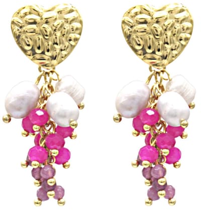Oorbellen - Hart en Parels - RVS - 4,5 cm - Paars – valentijn – cadeau