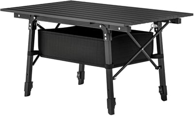 Inklapbare Tafel - 90x55 cm - Kampeertafel met opbergmand - Stevige Klaptafel - In hoogte verstelbaar - Vouwtafel voor buiten - Zwart