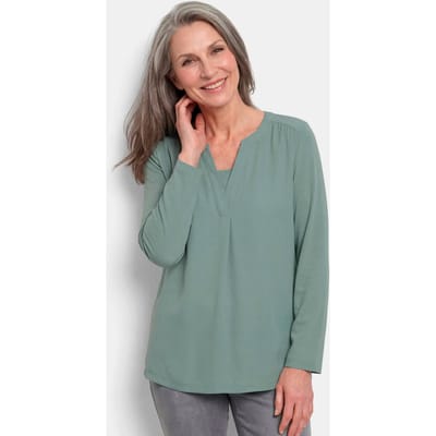 Blouseshirt met chiffon inzet - salie - Gr. 19 van Goldner Fashion